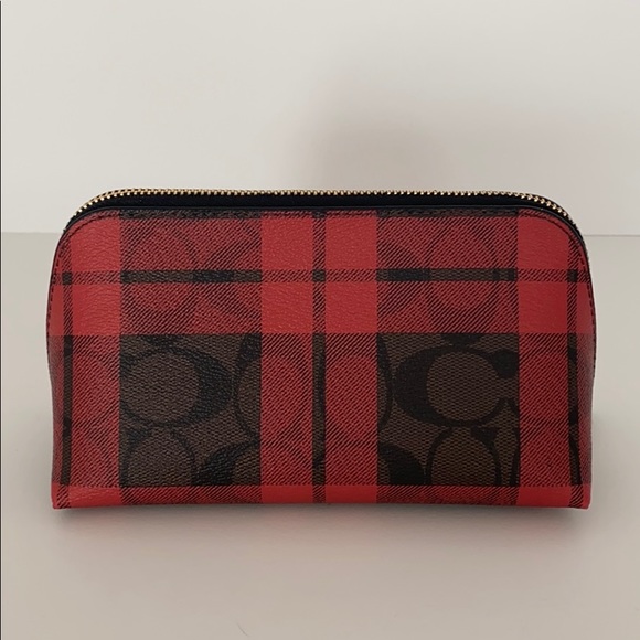 Coach Signature Red Field Plaid Cosmetic Case - Picture 12 of 16